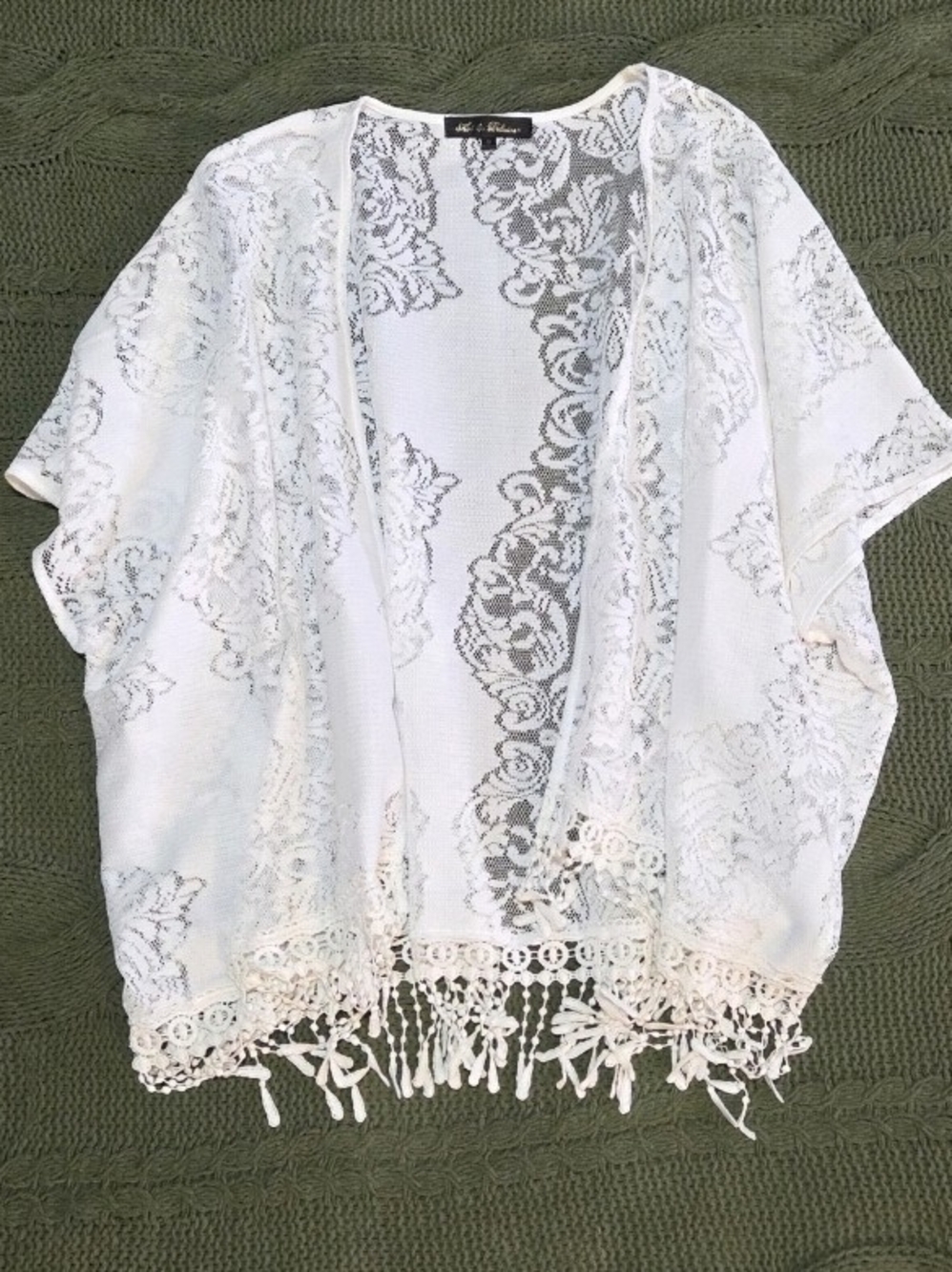 Hot & Delicious Lace Kimono Cover Up Floral Cardigan Fringe